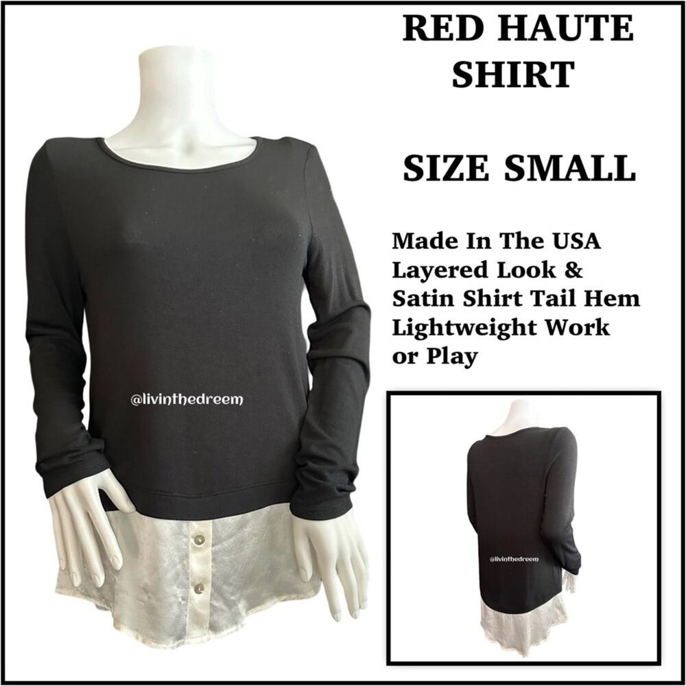 RED HAUTE SILK SHIRTTAIL PANEL LONG SLEEVE SHIRT SZ M $79